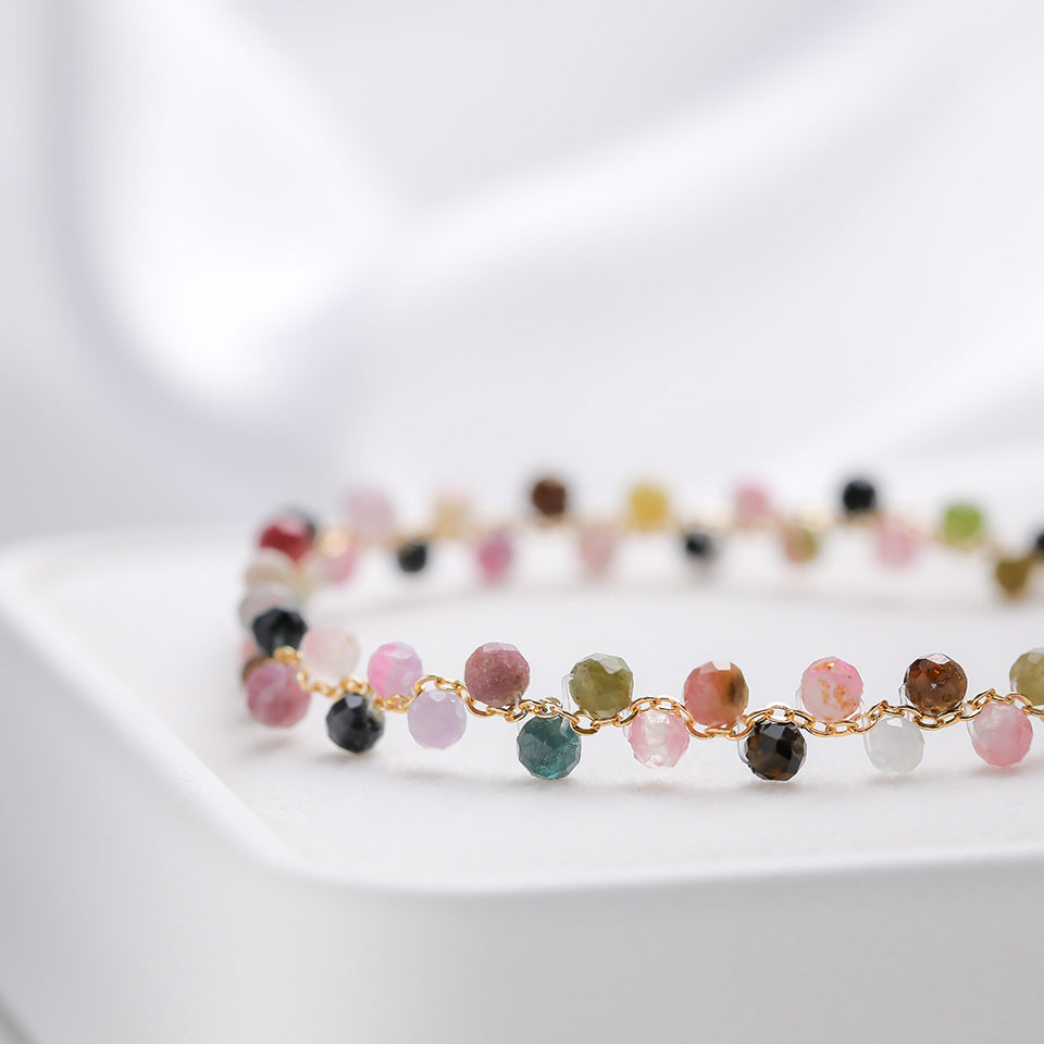 Women's Natural Stone Color Cut Tourmaline Aquamarine Hand Accessory Hand-woven High-grade Bracelets