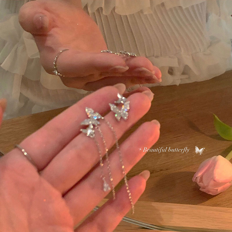 Korean Style Long Fringed Pearl Sier Needle Graceful Rings