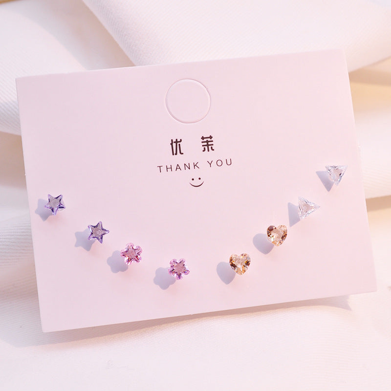 Resin Mixed Zircon Heart-shaped Triangle Pentagram Female Earrings