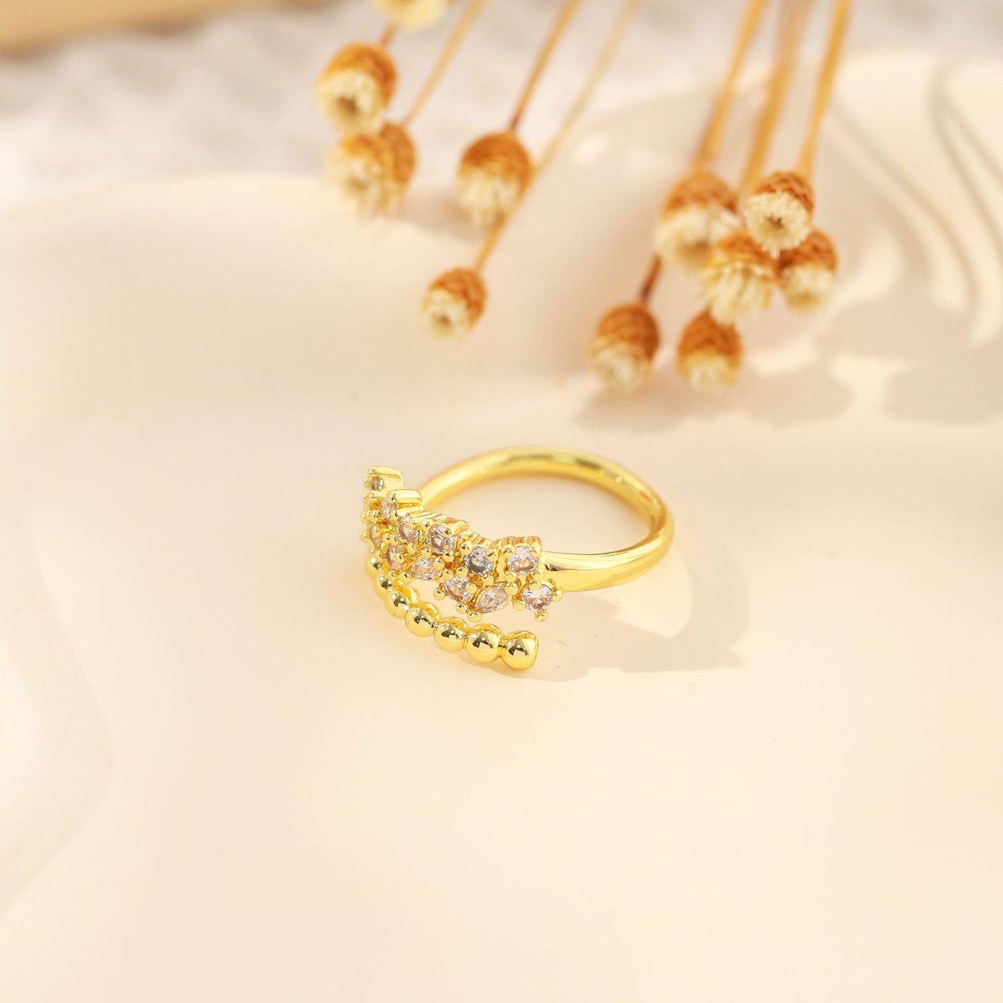 Gold Zircon Geometric Female Simple Personalized Rings