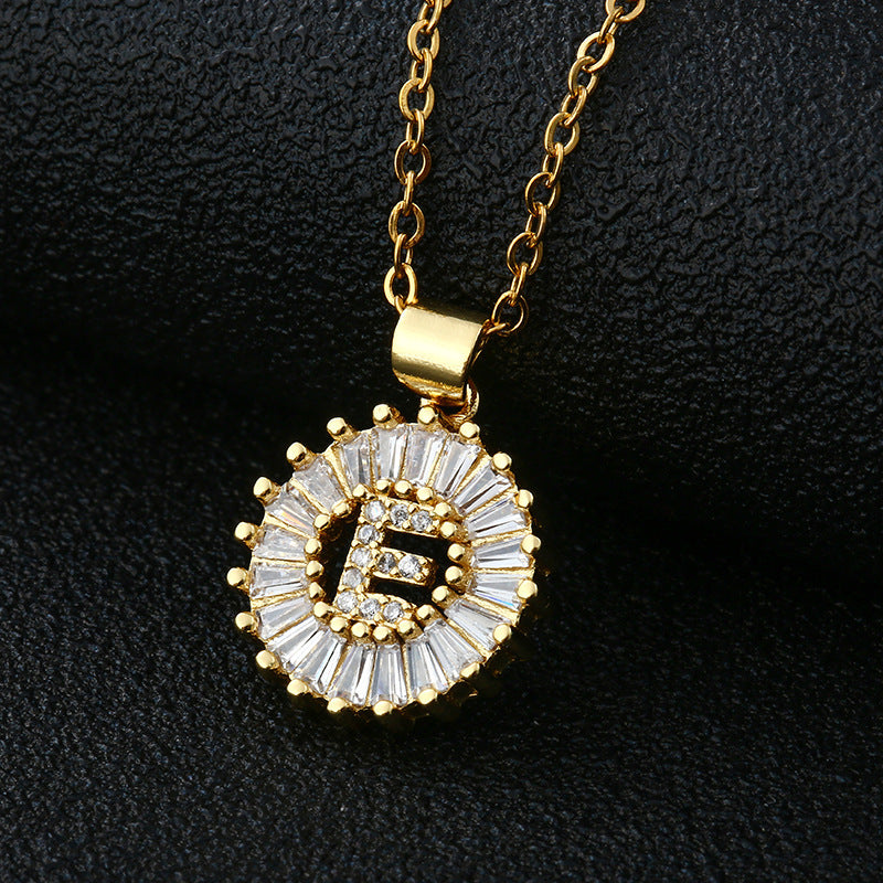 Xi Copper Inlaid Zircon Small Size Round Necklaces