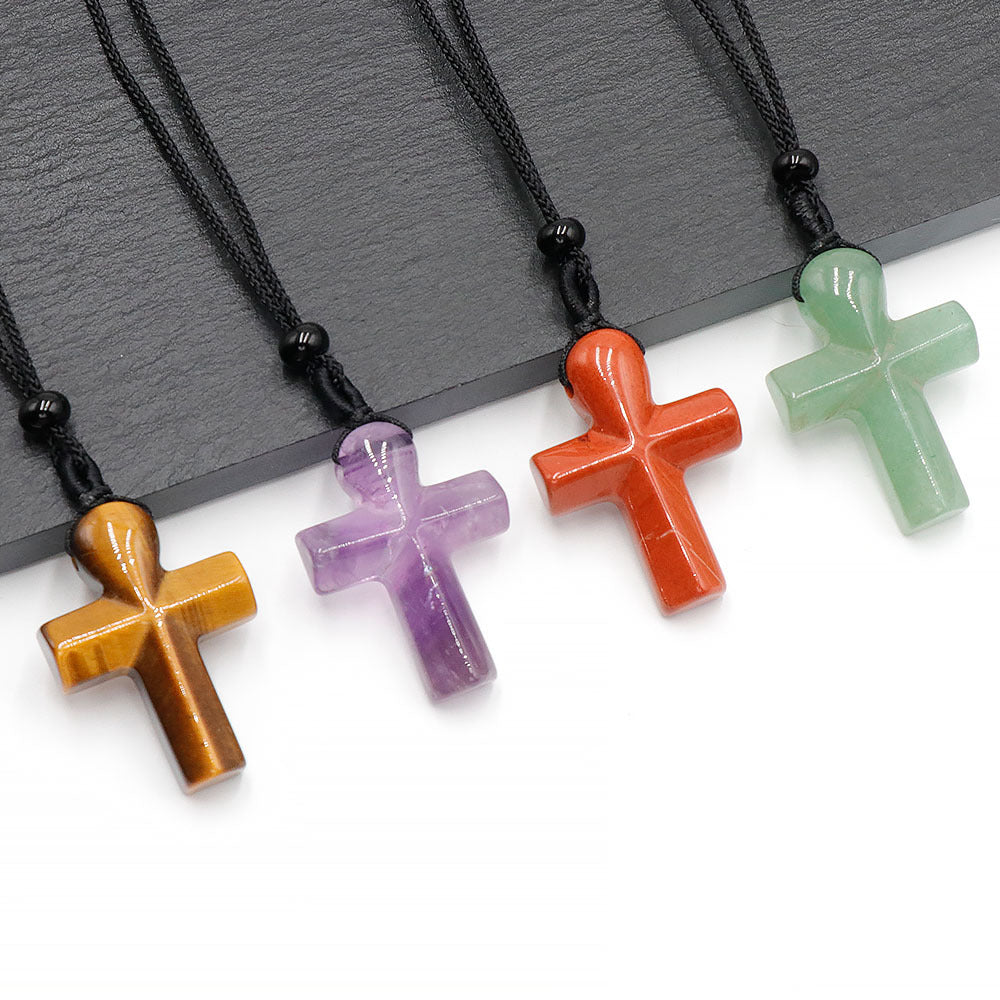 Natural Crystal Thanksgiving Gift Agate Woven Stone Cross Pendants