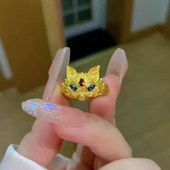 Gold Little Fox Advanced Inlaid Colored Gems Ring