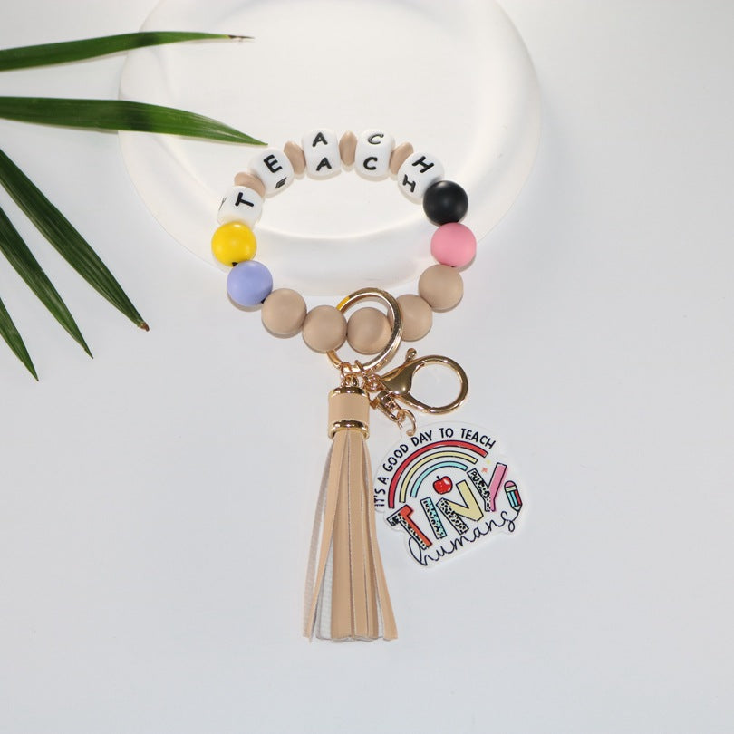 Creative Rainbow Silicone Acrylic Tassel Key Pendants