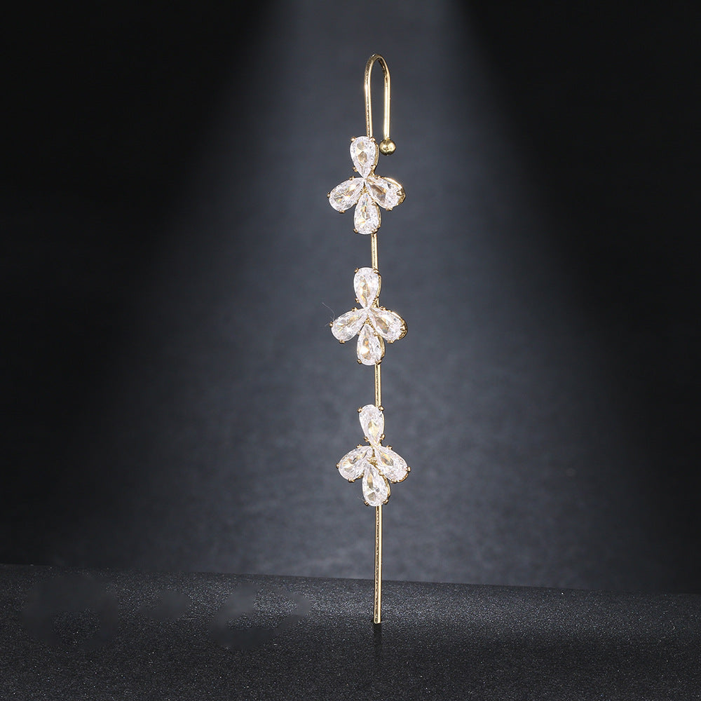 Super Fairy Copper Inlaid Zircon Temperamental Cold Style Earrings