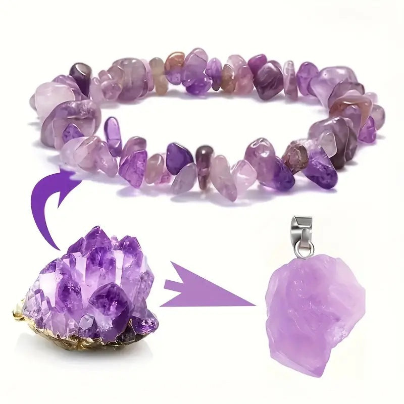 Stone Amethyst Crystal Bud Irregular Rough Necklaces