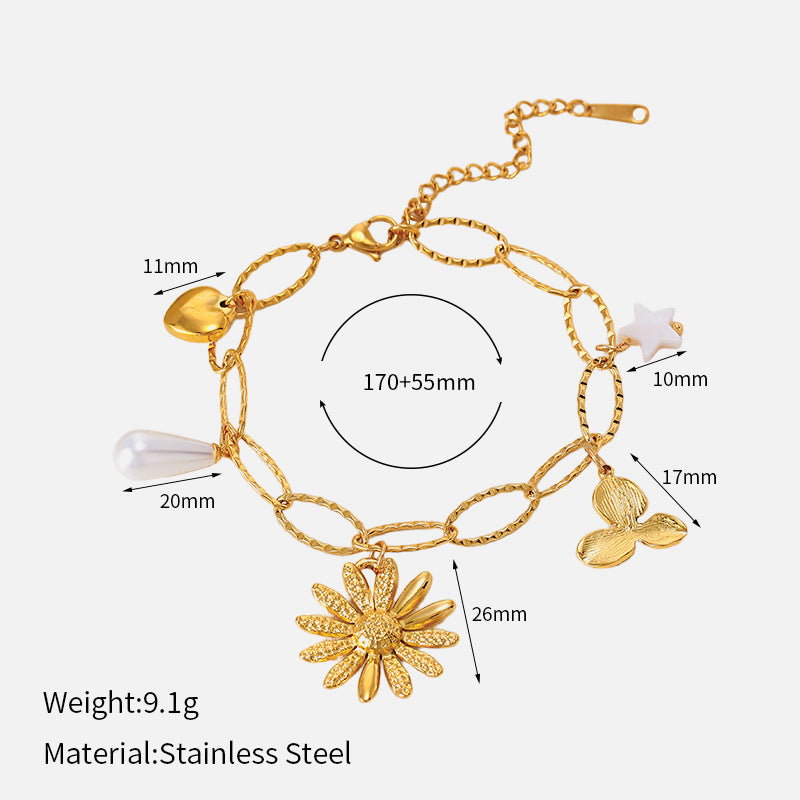 Titanium Steel Natural Stone Butterfly Golden Light Luxury Bracelet