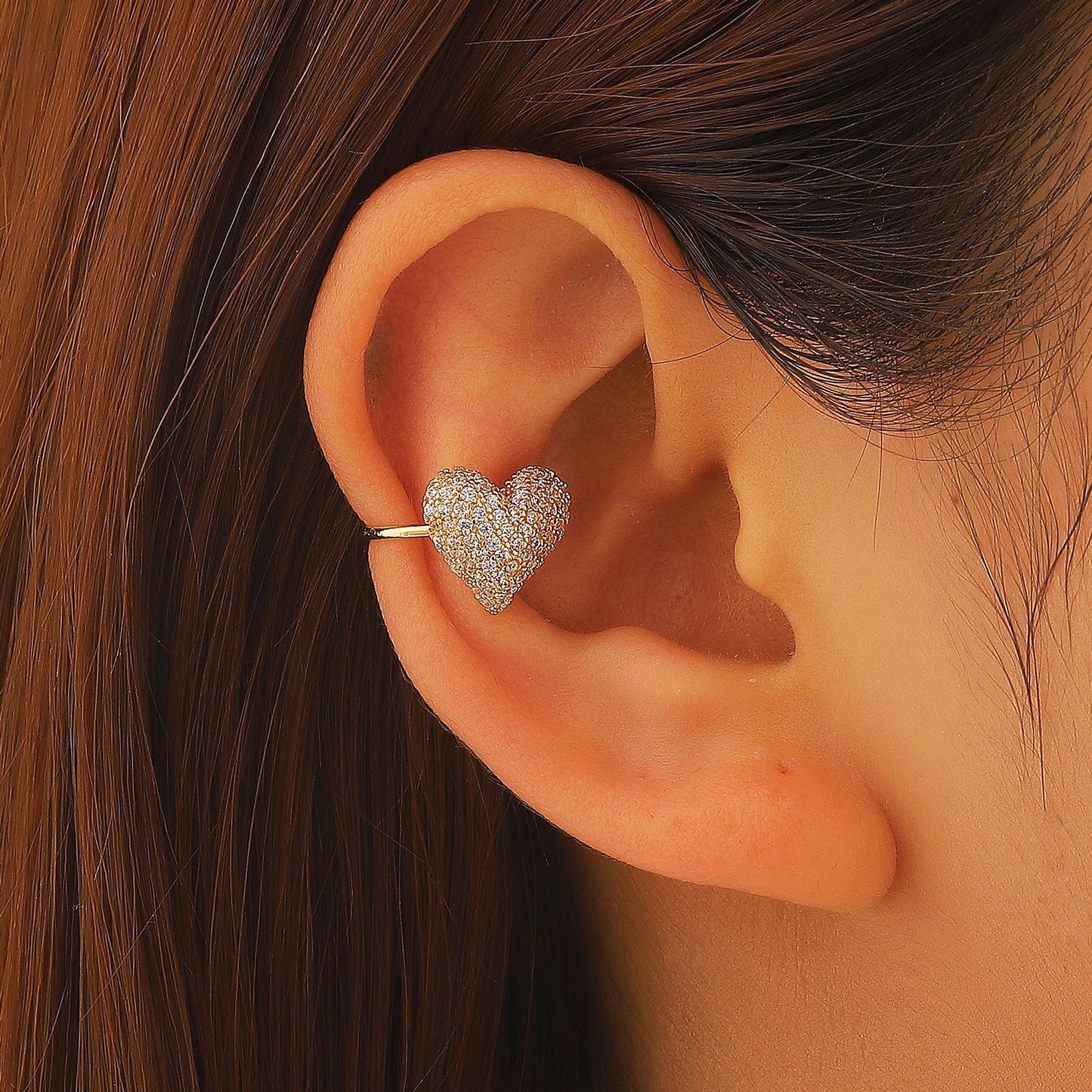 Heart-shaped Zircon Ear Clip Niche Design Metal Personality Multilayer Rings