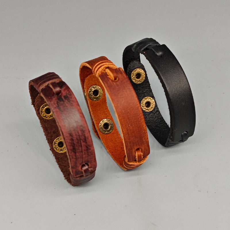 Board Distressed Cattle Leather Adjustable Three-color Artistic Bracelet