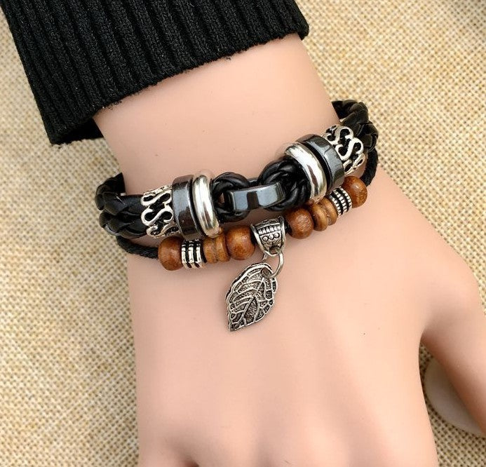 Women's & Men's Casual Retro Cowhide Hand Weaving British Bracelets