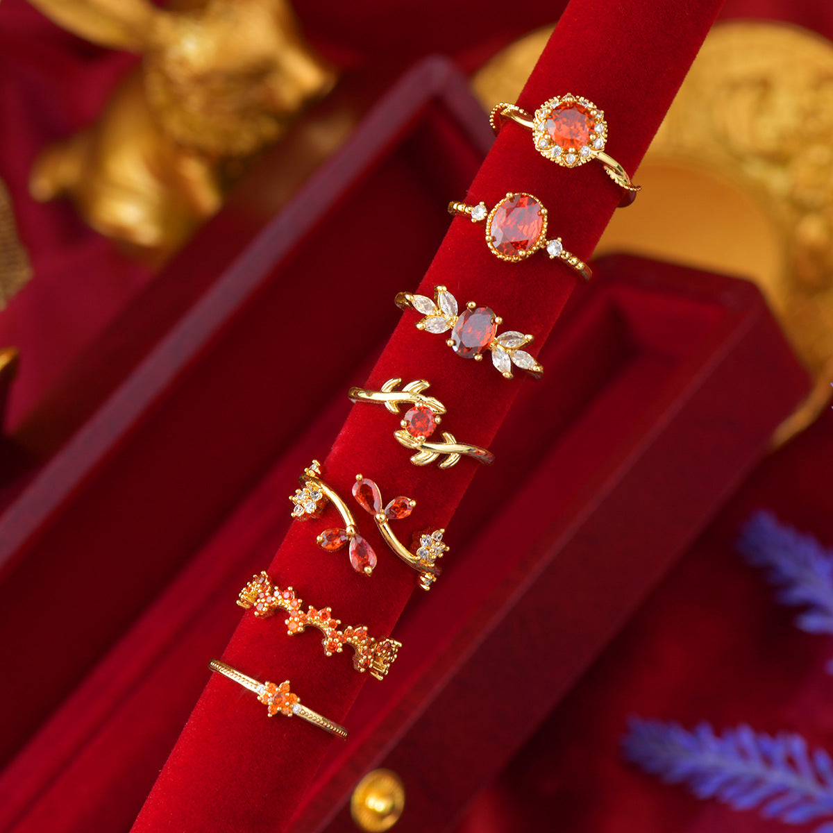 Zircon Real Gold Electroplated Open Female Temperament Light Luxury Design Ring