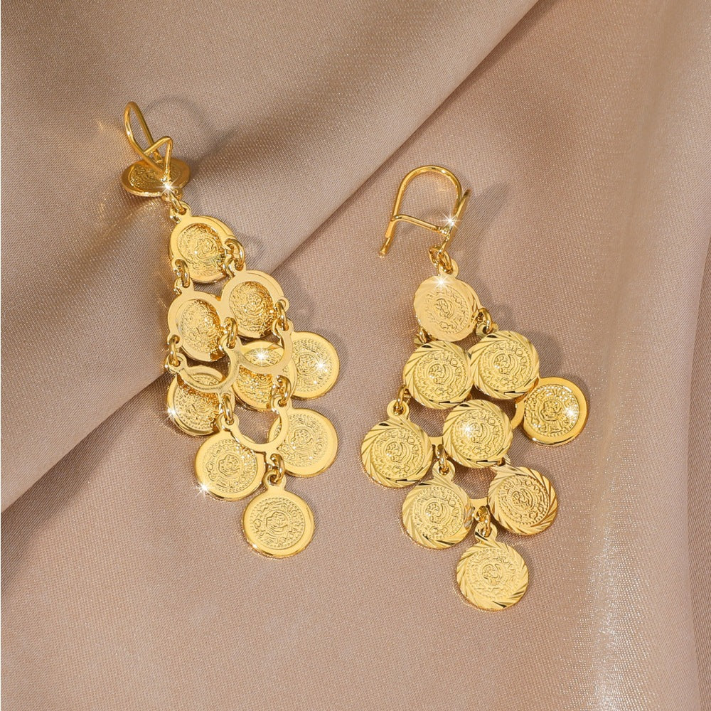 Alluvial Gold Bohemian Style Hollow Antique Earrings