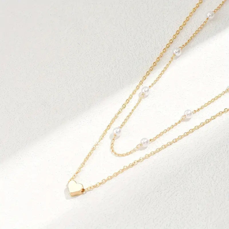 Heart Female Vintage Alloy Twin Clavicle Necklace