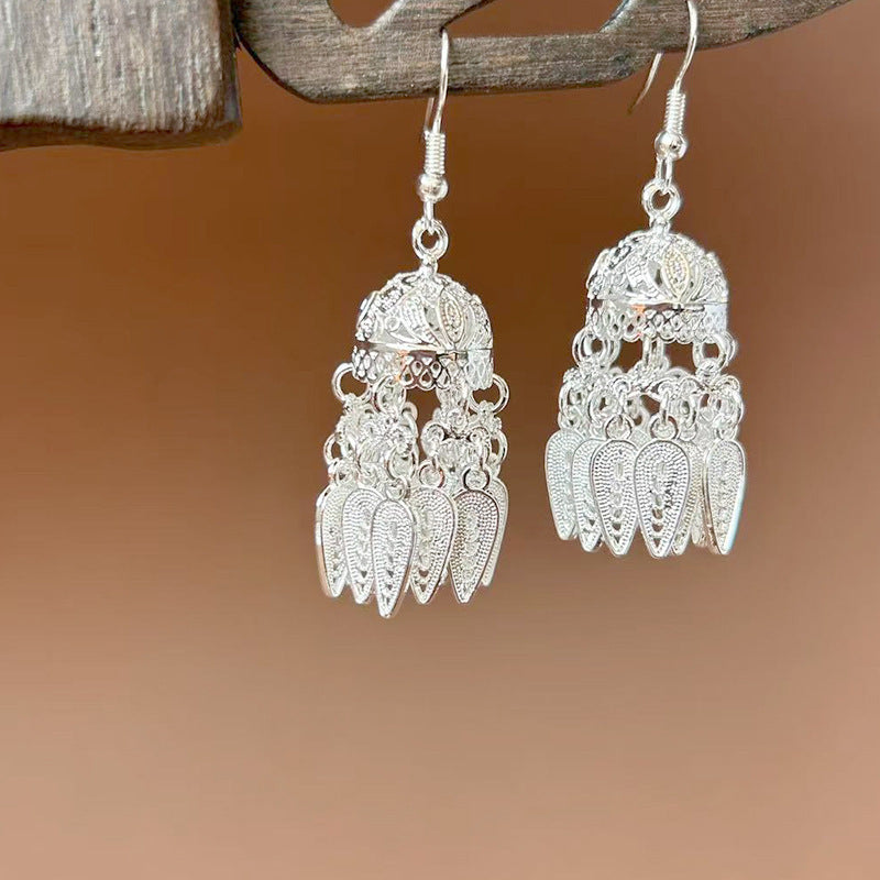 Sier Ethnic Style Peacock Retro Ear Hook Vintage Scenic Spot Earrings