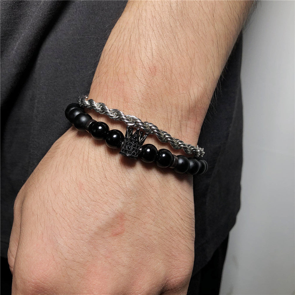 Ornament Black Frosted Stone Lava Mixed Wear Crown Long Bracelets