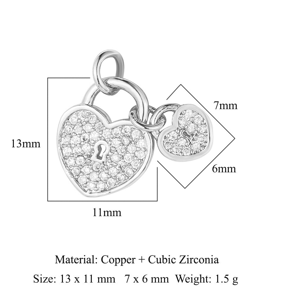 Peach Heart Lock Key Copper Zircon Pendants