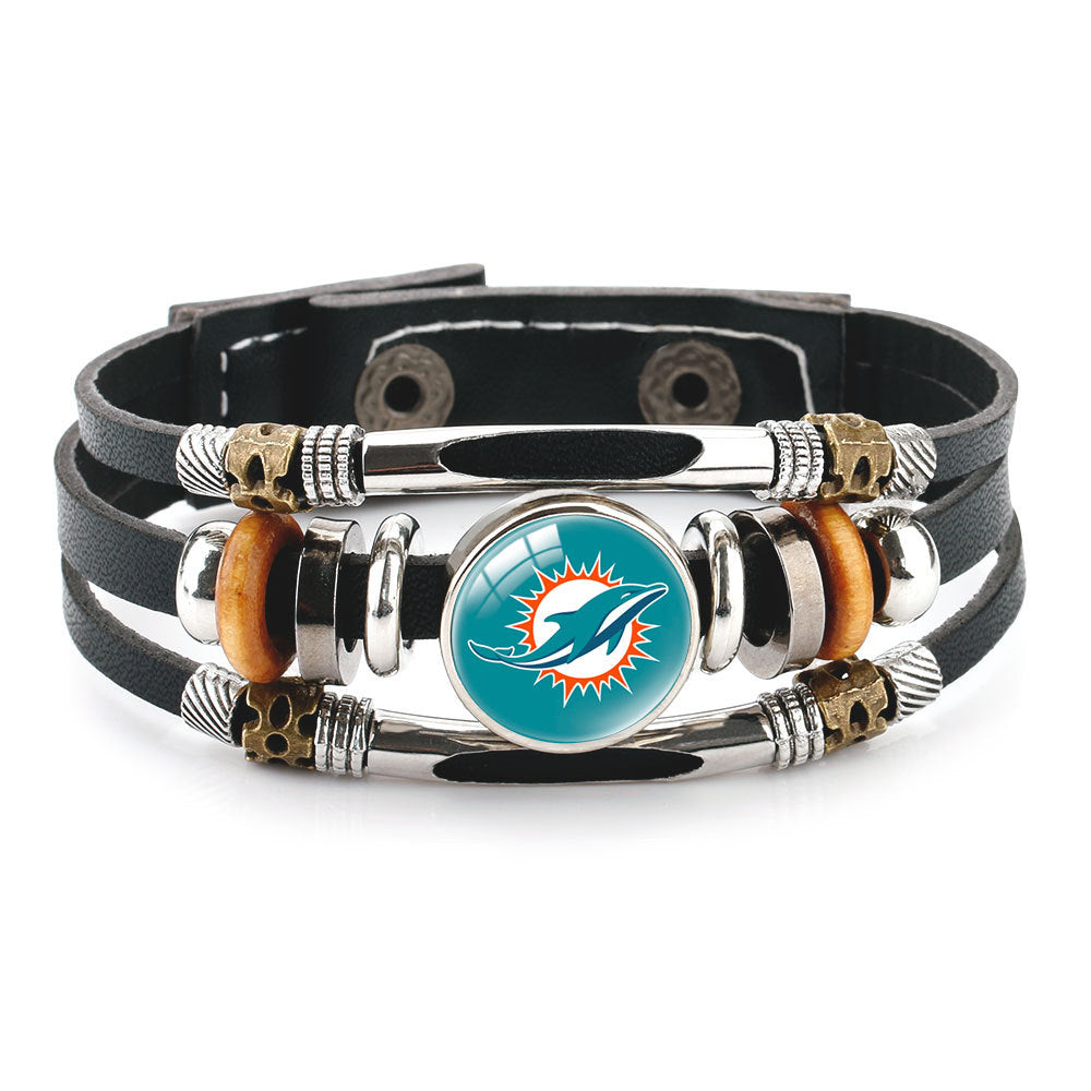 Genuine Leather Hand Professional Rugby League Team Time Stone Bracelet