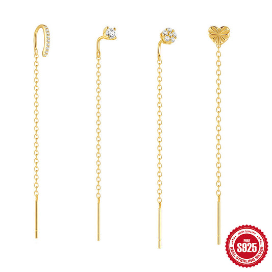 Women's Sier Classic Single Chain Tassel Korean Style Niche Design Elegant Ear Line