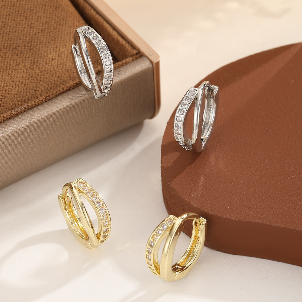 Double Layer Hollow Zircon Clip Gold Sier Light Luxury Rings