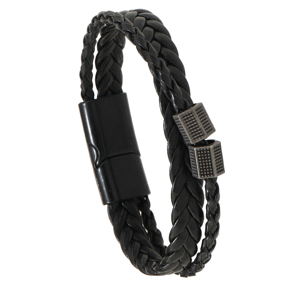 Men's Magnetic Buckle Advanced Leather Woven Boys Design Hip Bracelets