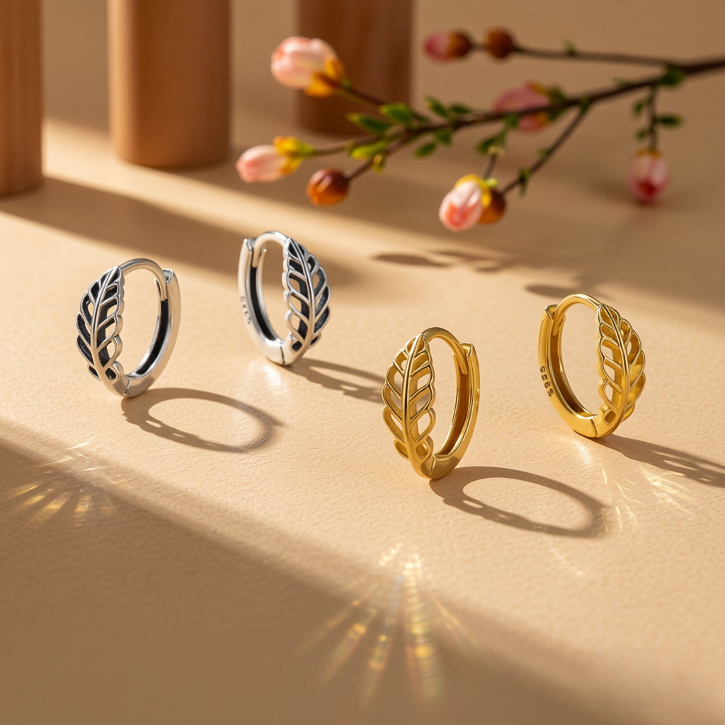 Personality Leaves Hollow Design Clip High Sense Simple Earrings
