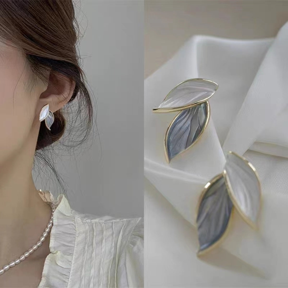 Women's Elegant Contrast Color Leaf-shaped Simple Mori Style Graceful Fashion Personality Ear Line