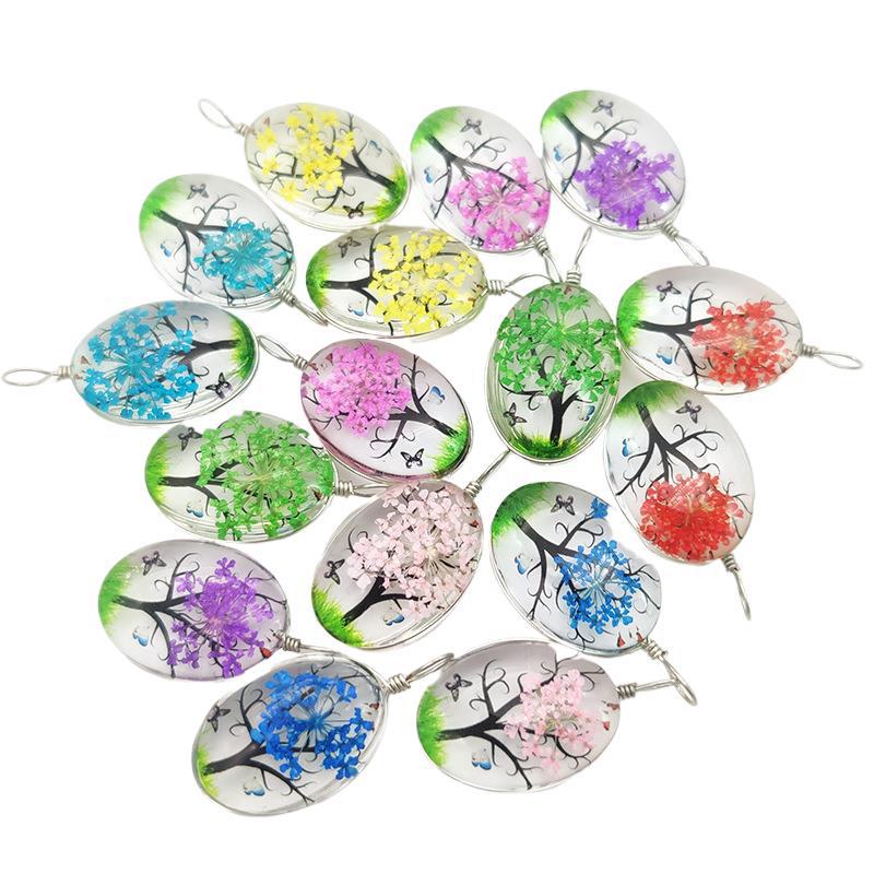 Tree Preserved Fresh Flower Artificial Crystal Oval Starry Sky Plant Necklace