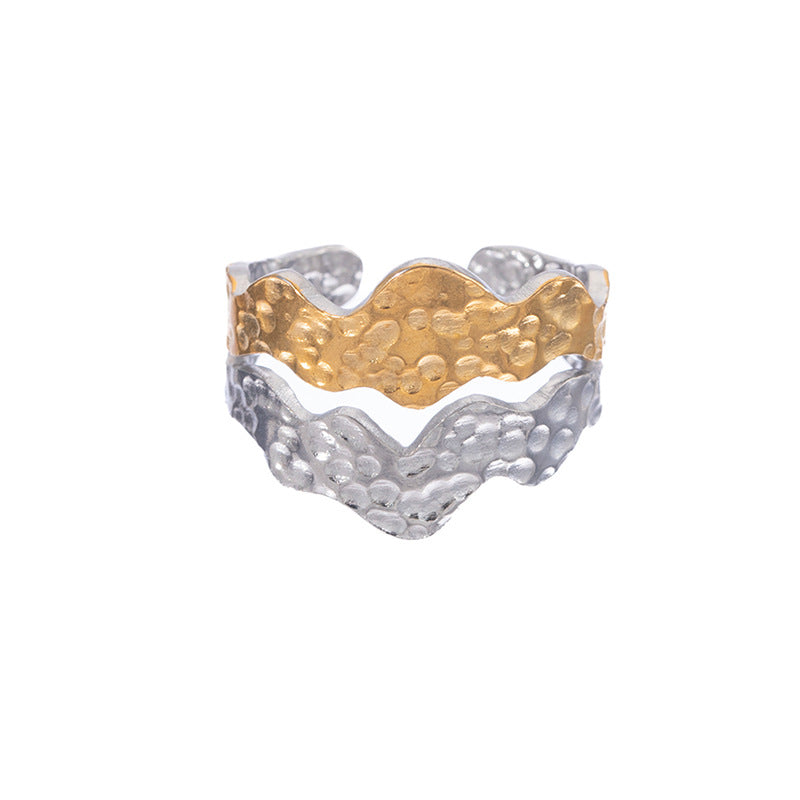 Personalized Two-color Stainless Steel Stacked Leaves Geometric Rings