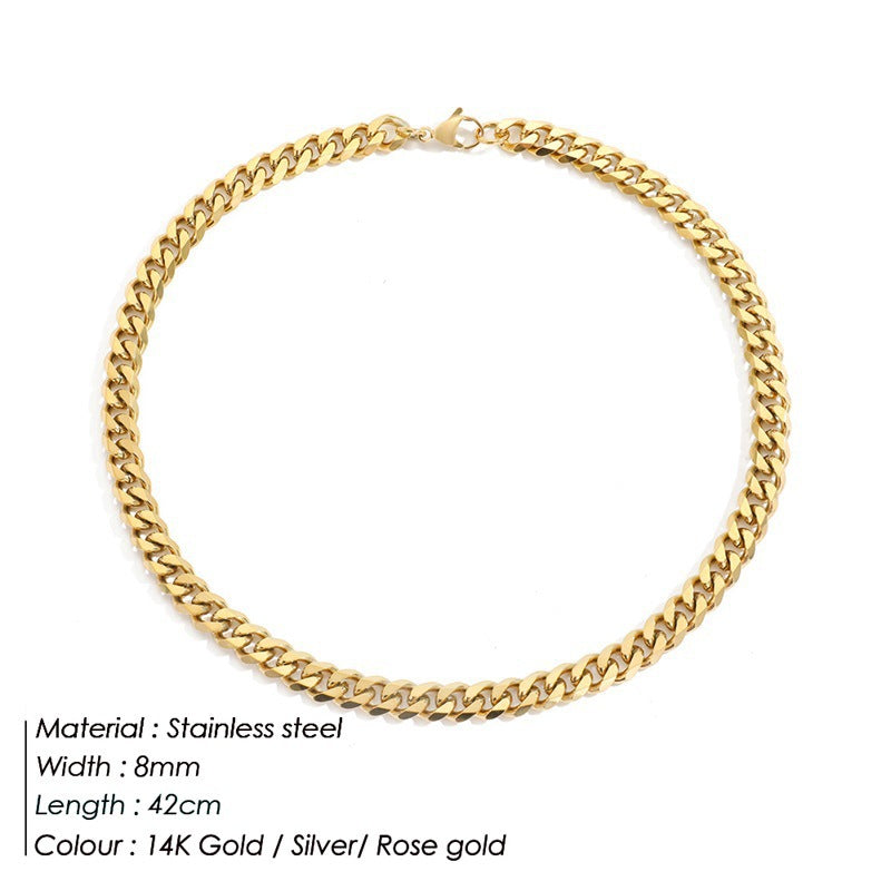 Women's & Men's Cuban Link Chain Stainless Steel Street Sweater Gold Necklaces