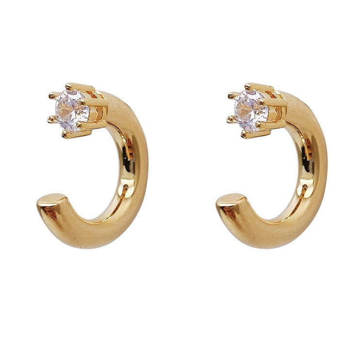 Sier Needle Female Niche Design Metallic Zircon Shaped Earrings