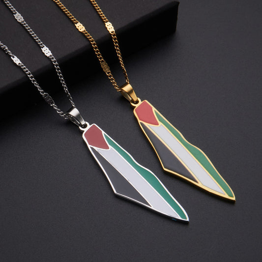 Oil Dripping Vintage Palestine Map Stainless Steel Necklaces