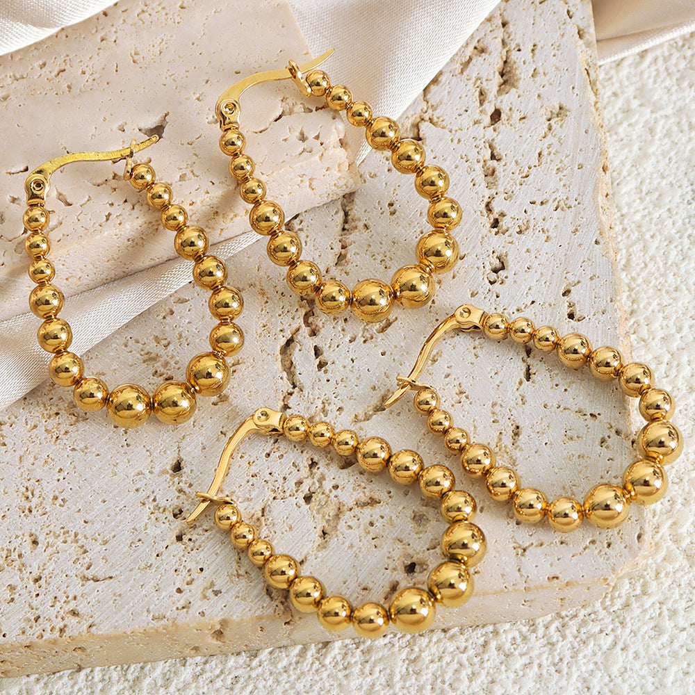 Women's Creative High Sense Luxurious Personalized Temperament Titanium Steel Gold Bead Rings