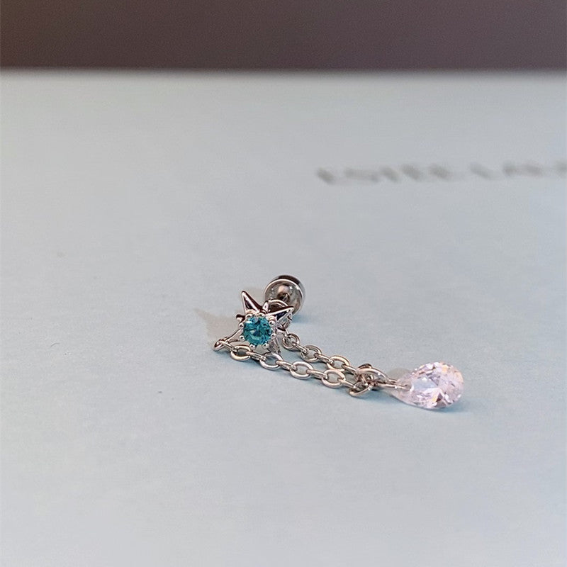 Women's Pa Green Zirconium Umbilicaria Bone Nail Collection Zircon Four-leaf Flower Stud Earrings