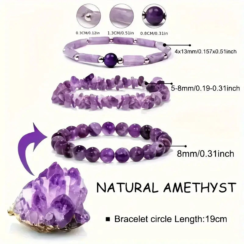 Xi Amethyst Square Column Cylindrical Gravel Bracelets