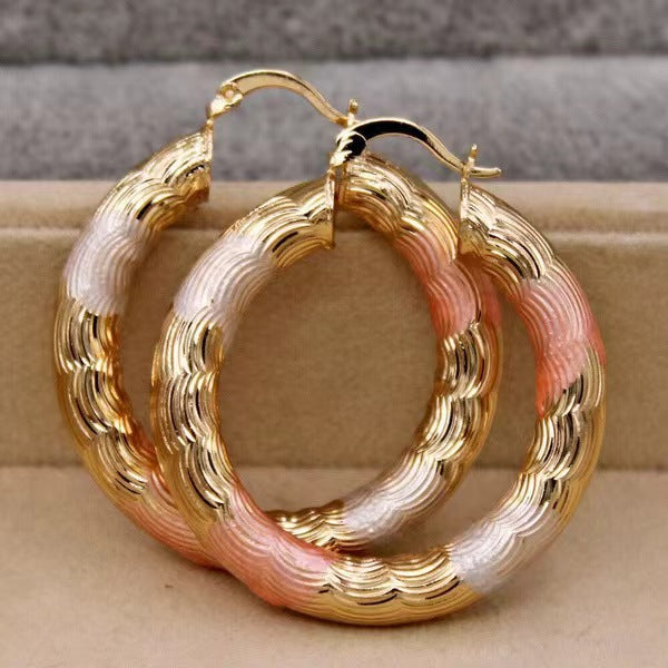 Simple Retro Geometric Copper Three-color Pattern Fashion Earrings