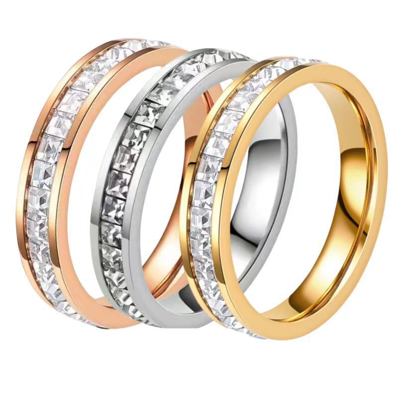 Stainless Steel Titanium Female French Style Starry Square Ring
