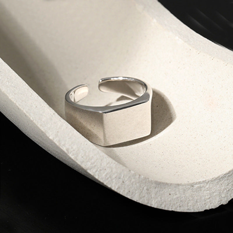 Fashion Geometry Pattern Square Round Smooth Opening Male Rings