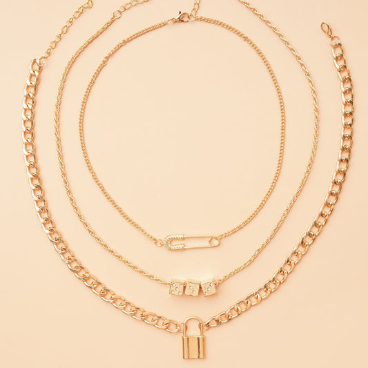 Fashion Simple Exaggerated Chunky Chain Key Lock Necklaces