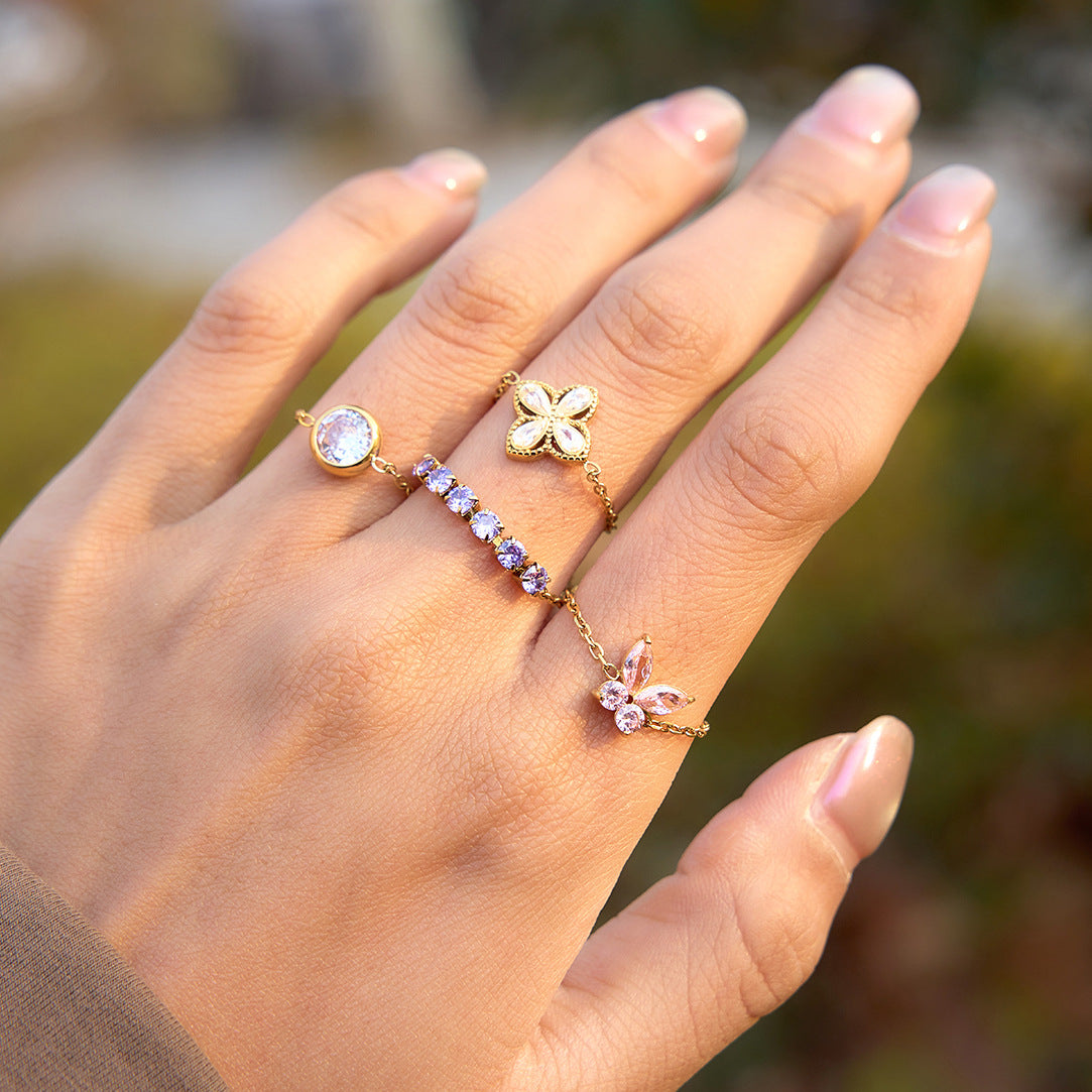 Steel Zircon Pull Adjustable Niche High-grade Ring