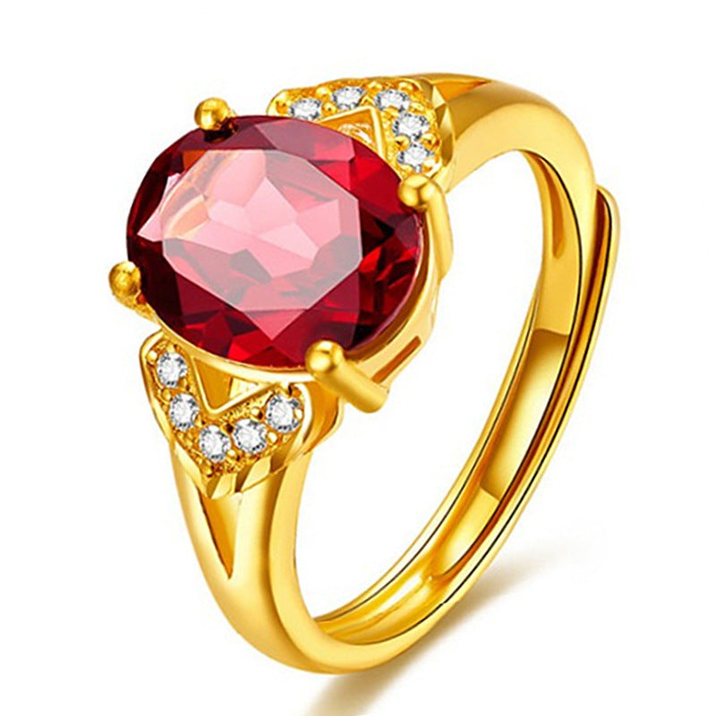 Women's Alluvial Gold Ruby Full Diamond Plated Yellow Rings