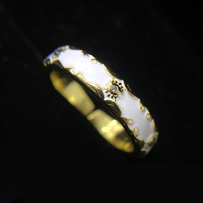 Camellia Fashion Romantic French Golden Rhinestone Gold Plated Ring