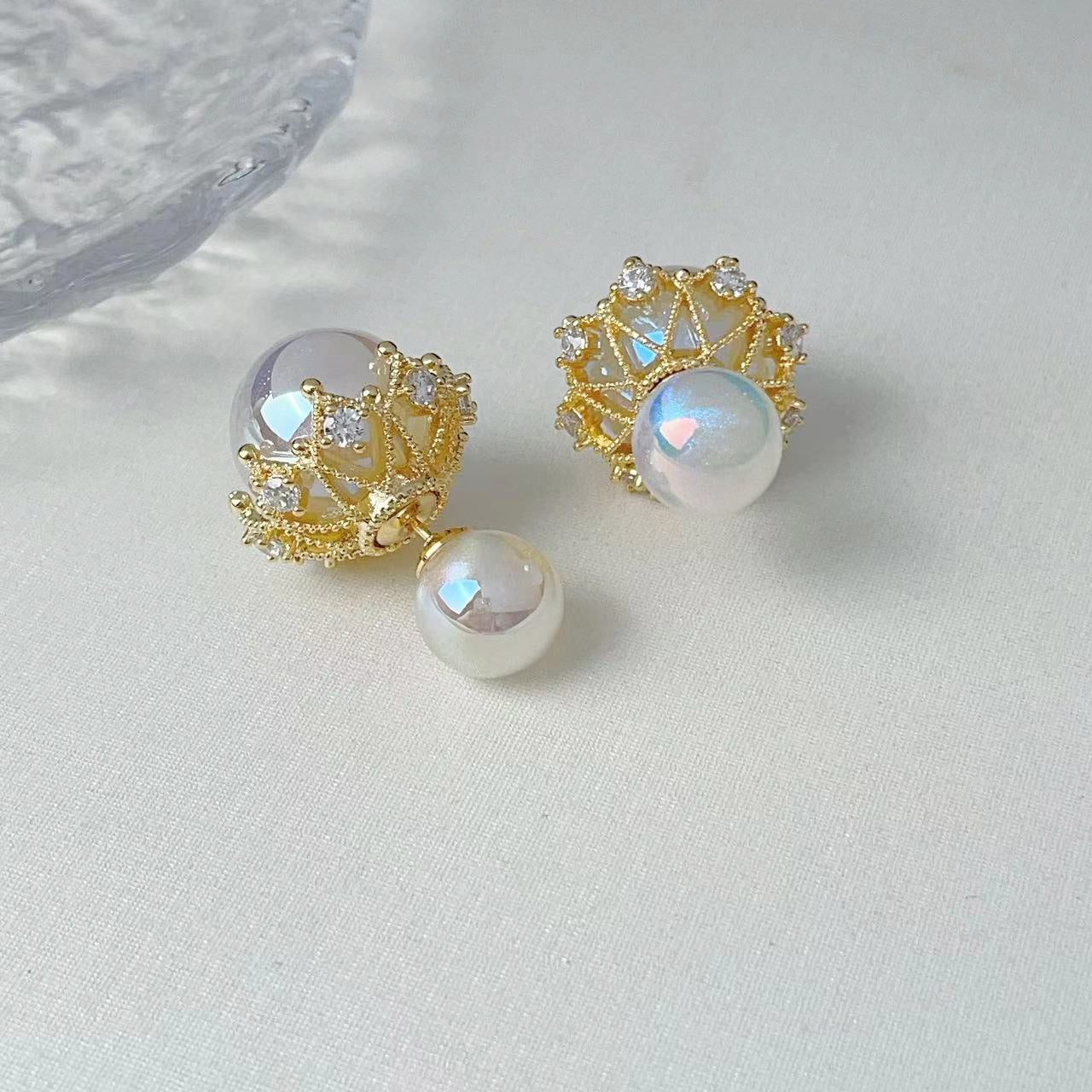 Double-sided Pearl Double Sides Ear Temperament Earrings