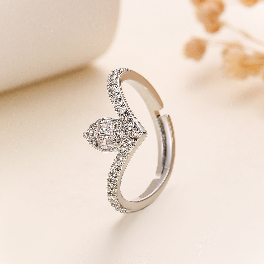 Women's V-shaped Loose Simple Hollow Gold Micro Inlaid Zircon Fashion Ring