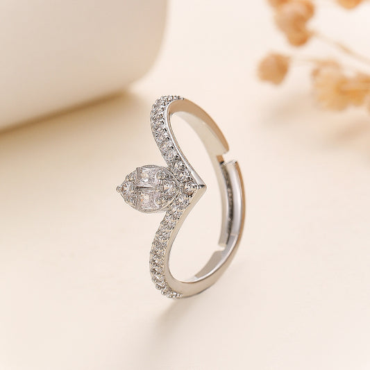 Women's V-shaped Loose Simple Hollow Gold Micro Inlaid Zircon Fashion Ring