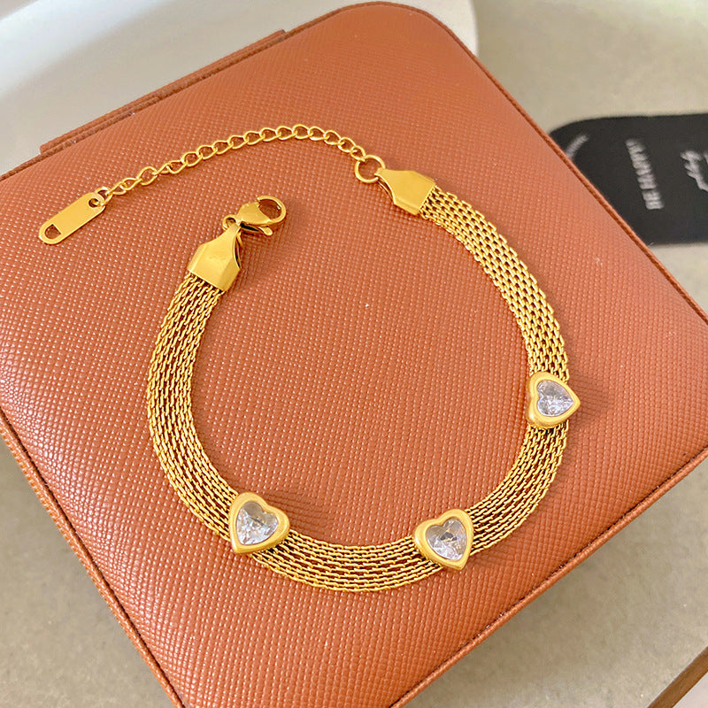 Light Luxury Micro Inlaid Zircon Woven Wire Mesh Fashion Temperament Bracelet