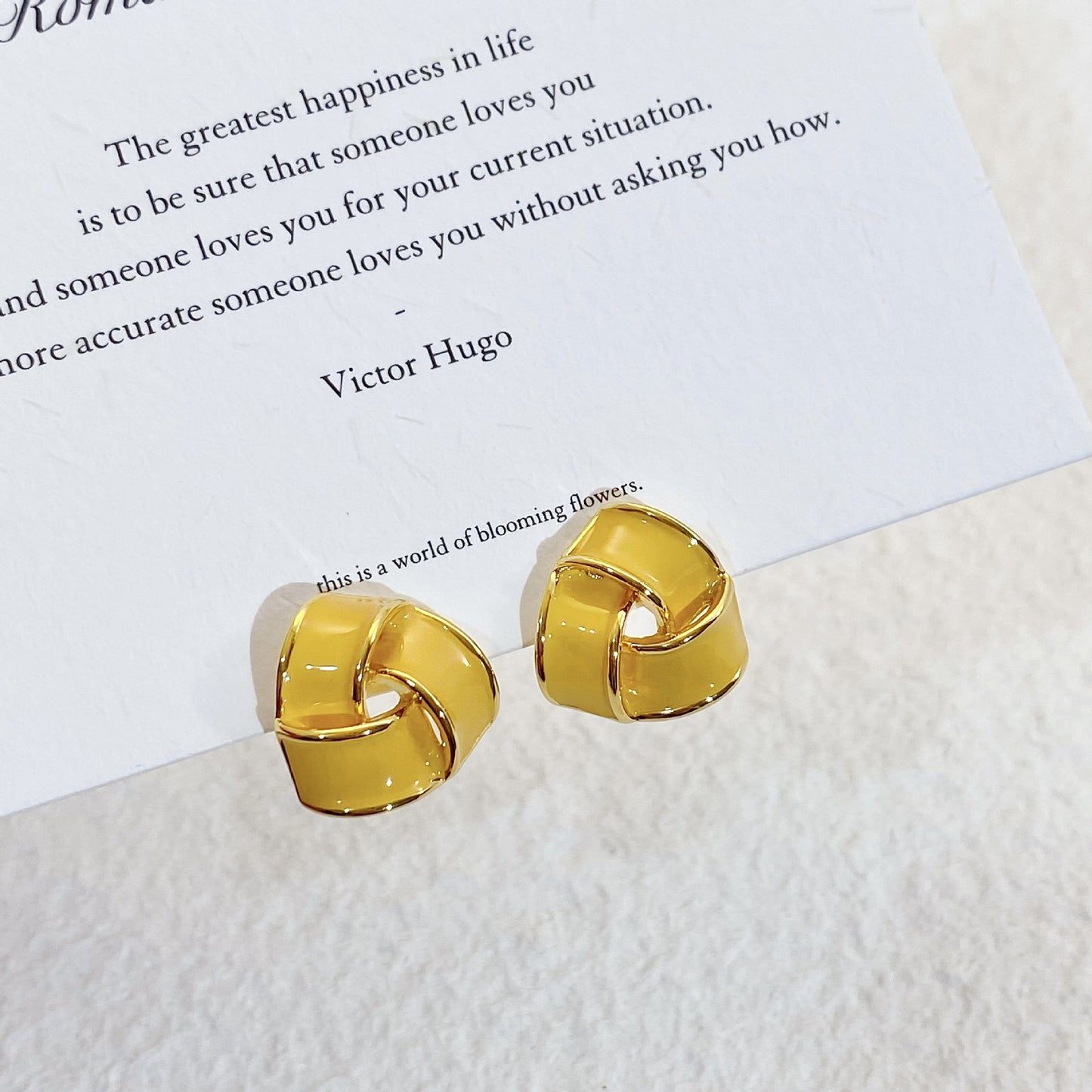 Plated Real Gold Ginger Flower Enamel Drip Glazed Female Sweet Earrings