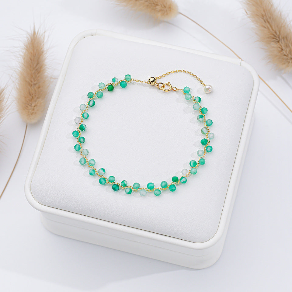 Women's Natural Stone Color Cut Tourmaline Aquamarine Hand Accessory Hand-woven High-grade Bracelets