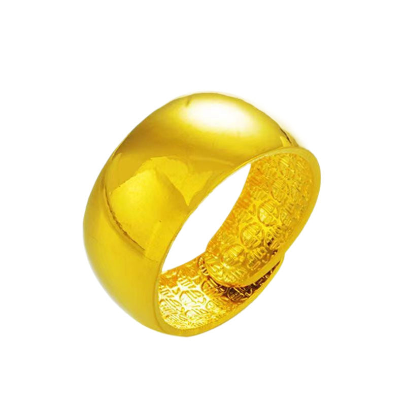 Men's Imitation Gold Wide Open Engraved Auspicious Pattern Domineering Plated Index Ring