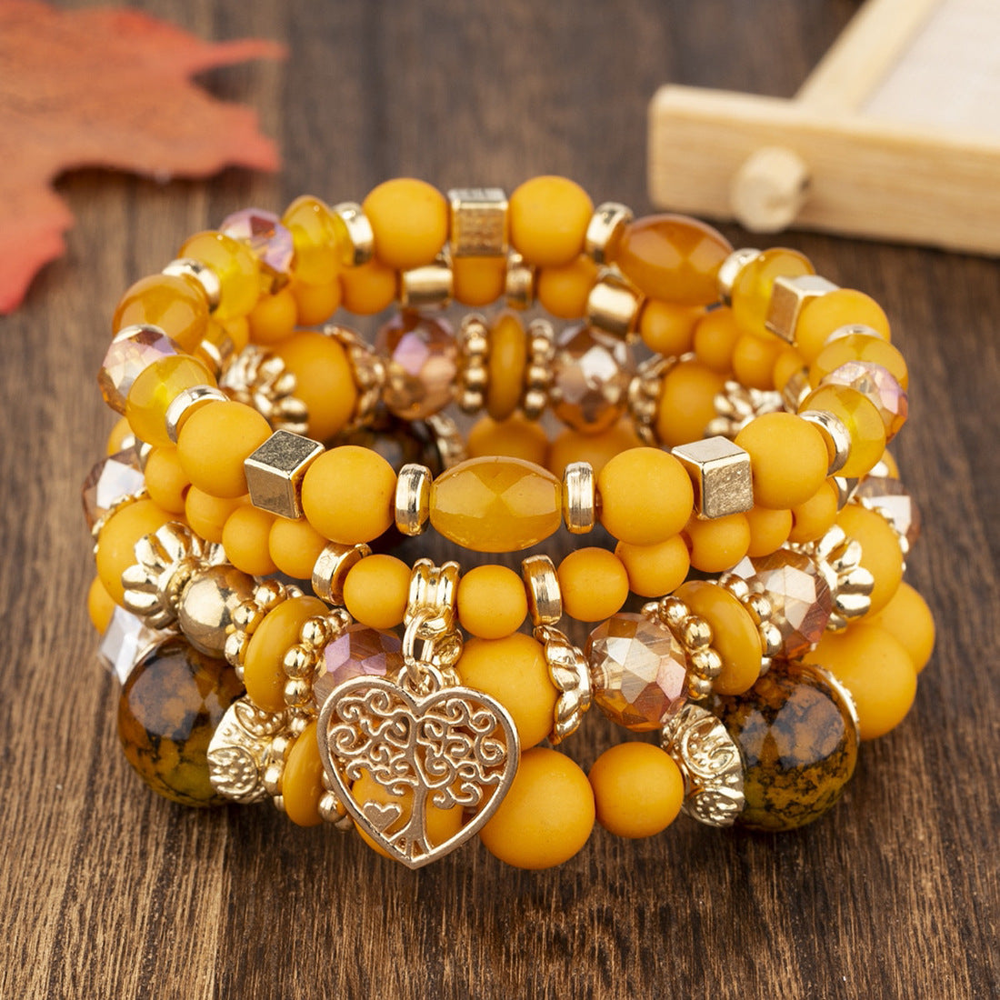 Bohemian Ethnic Style Crystal Peach Heart Beaded Bracelets