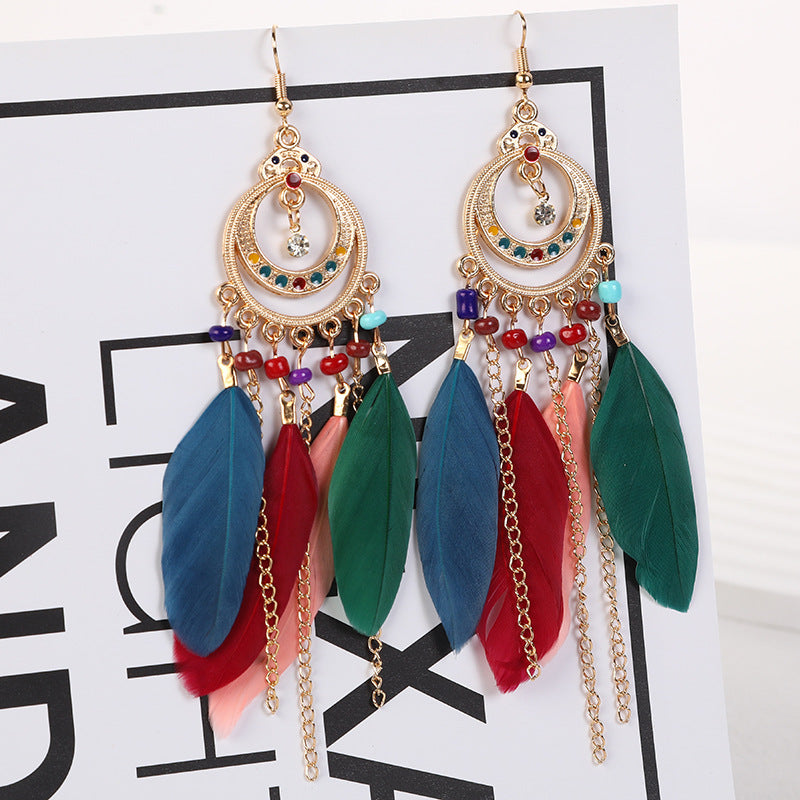 Women's Water Drop Ethnic Feather National Style Earrings